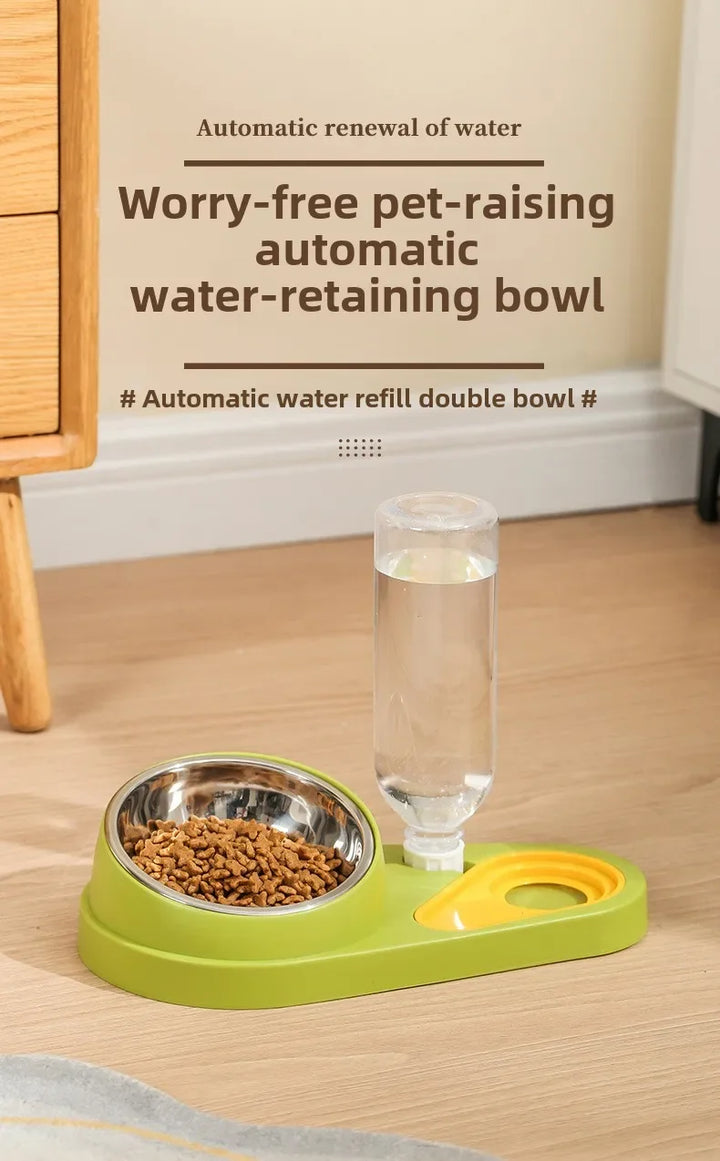 Double Bowl Pet Feeder with Anti-Tip Design + Auto-Refill Water Dispenser for Dogs & Cats