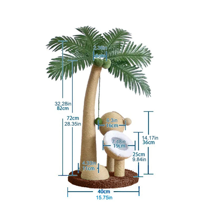 Coconut Tree Claw Sharpener Pole Interactive Cat Sisal Scratcher Natural Sisal Rope Cat Tree for Small Medium Cats
