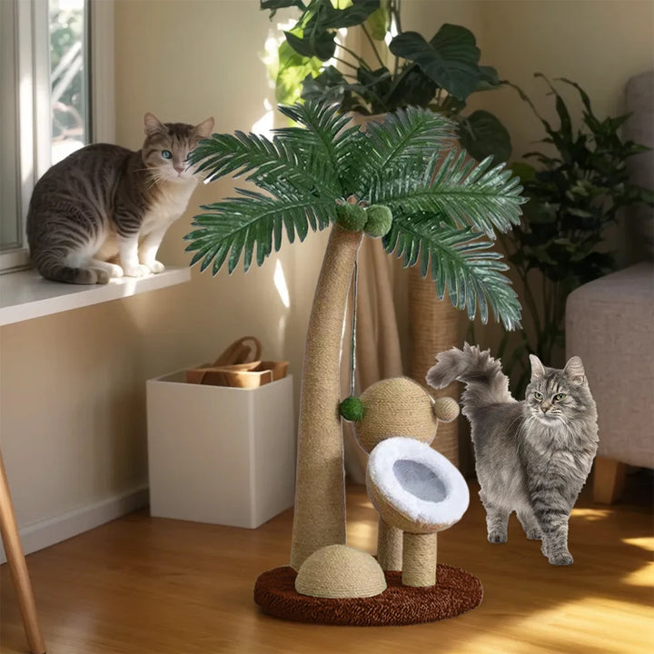 Coconut Tree Claw Sharpener Pole Interactive Cat Sisal Scratcher Natural Sisal Rope Cat Tree for Small Medium Cats
