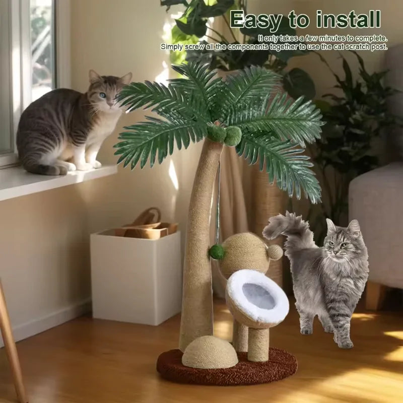 Coconut Tree Claw Sharpener Pole Interactive Cat Sisal Scratcher Natural Sisal Rope Cat Tree for Small Medium Cats