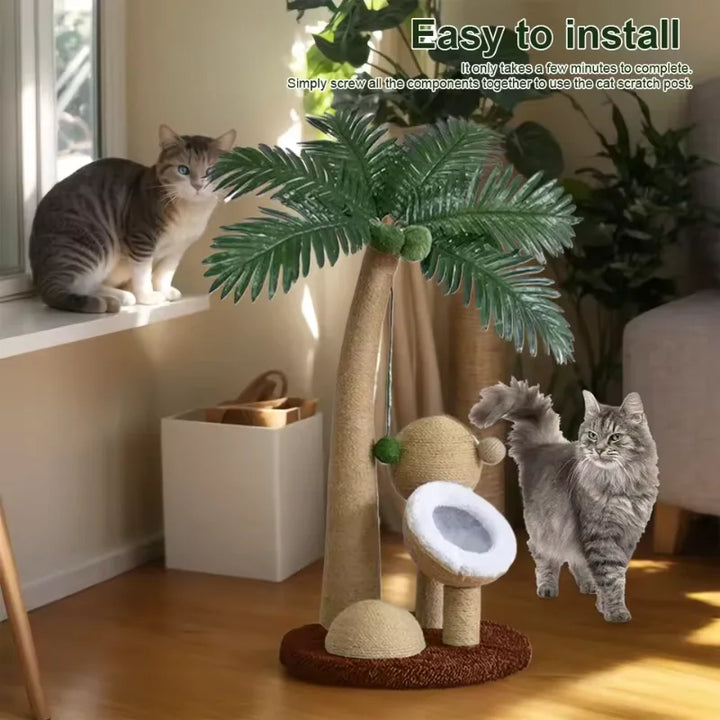 Coconut Tree Claw Sharpener Pole Interactive Cat Sisal Scratcher Natural Sisal Rope Cat Tree for Small Medium Cats