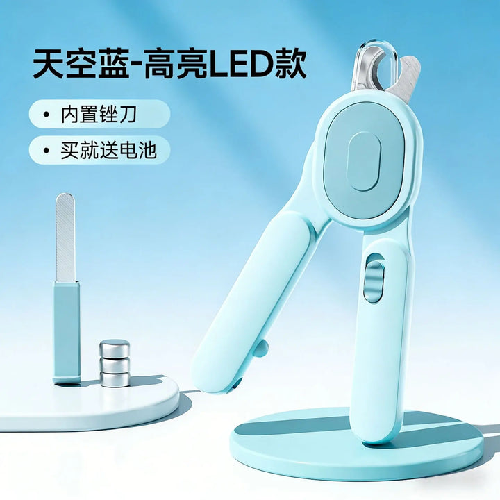 LED Light Pet Nail Clipper with File Anti-cut Bloodline Anti-splash Trimmer Safe Grooming Tool for Cat Kitten Precise Claw