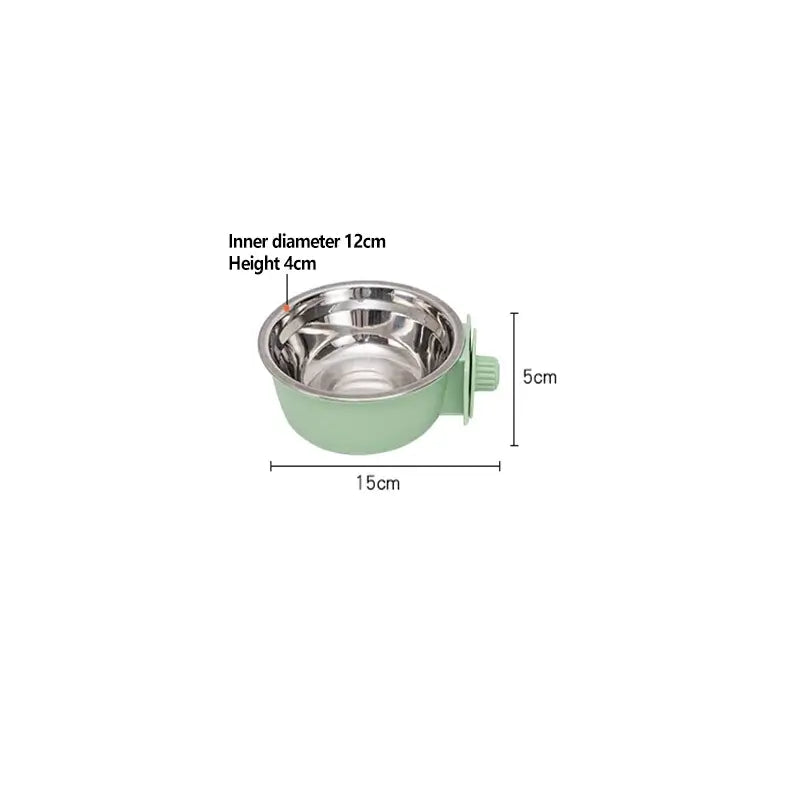 Dog Bowl, Removable Stainless Steel Pet Kennel Hanging Food Water Feeder Bowl Cage Coop Cup for Puppy Medium Dog Cat Rabbit