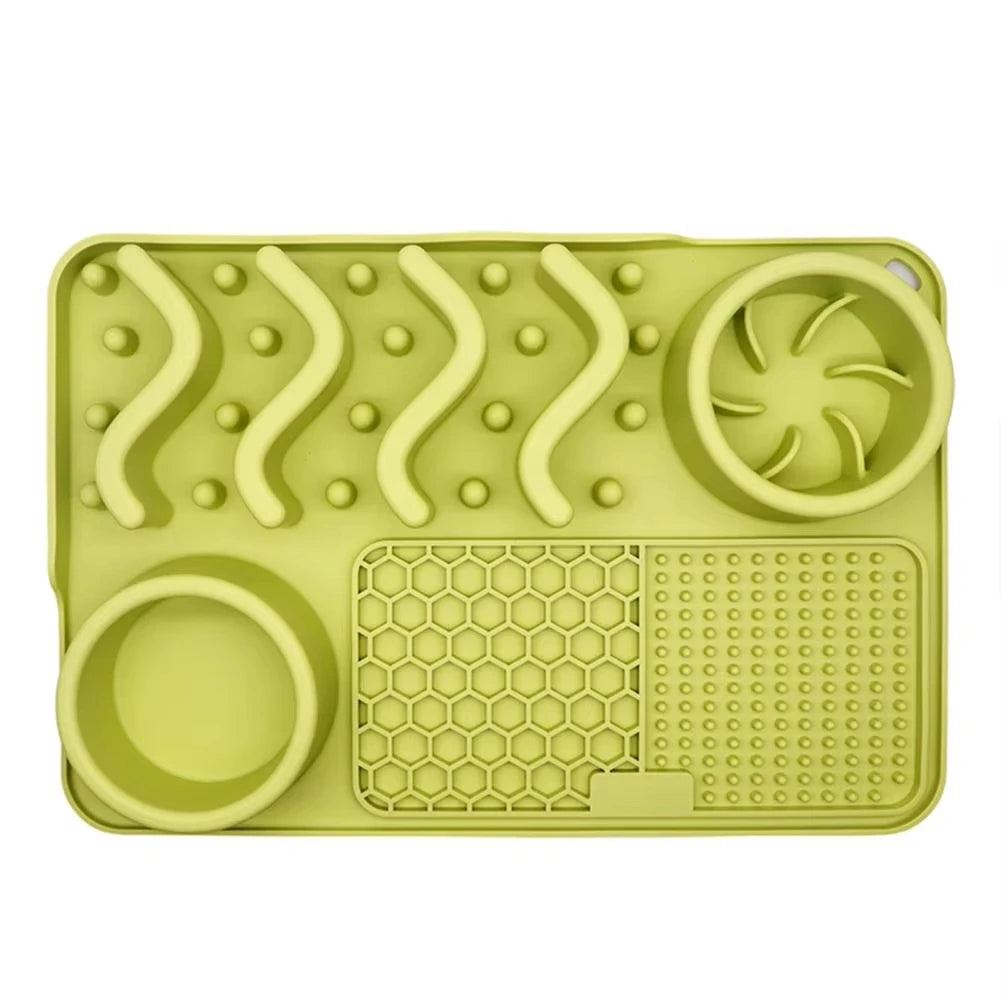 Slow Feeder Mat for Pets - Non-Toxic Silicone (Turquoise) Upgraded Anxiety and Boredom Relief Tool with Aluminum Bowl,17x11x2 in