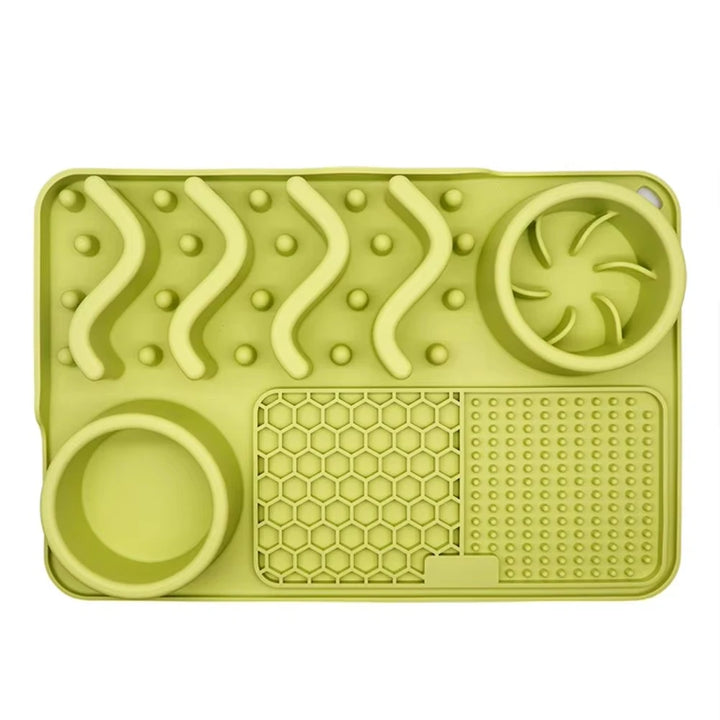 Slow Feeder Mat for Pets - Non-Toxic Silicone (Turquoise) Upgraded Anxiety and Boredom Relief Tool with Aluminum Bowl,17x11x2 in