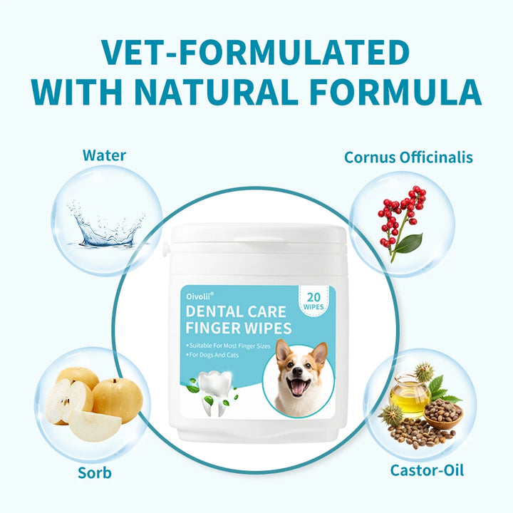 Pet Dental Finger Wipes for Dogs Cats Teeth & Gum Care Stain & Tartar Control Fresh Breath No-Rinse Disposable Oral Care