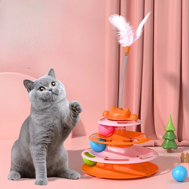 Cat Toys for Self-Entertainment: Interactive Turntable, Teaser Wand, Balls - Anti-Boredom for Kittens & Adult Cats,