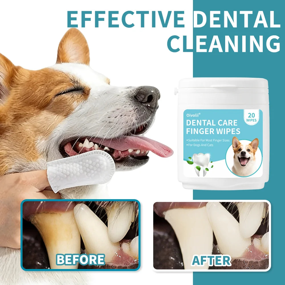 Pet Dental Finger Wipes for Dogs Cats Teeth & Gum Care Stain & Tartar Control Fresh Breath No-Rinse Disposable Oral Care