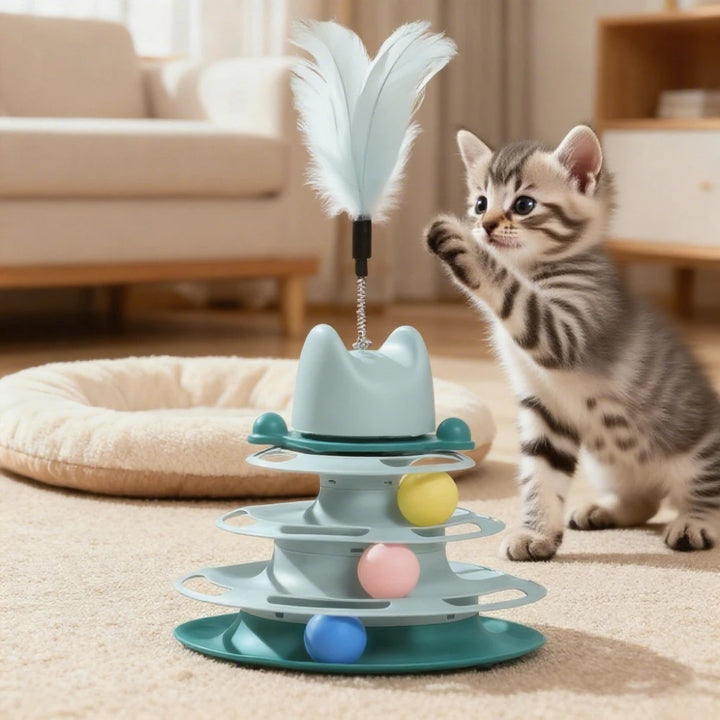 Cat Toys for Self-Entertainment: Interactive Turntable, Teaser Wand, Balls - Anti-Boredom for Kittens & Adult Cats,