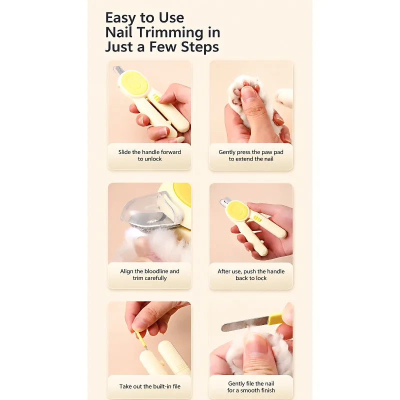 LED Light Pet Nail Clipper with File Anti-cut Bloodline Anti-splash Trimmer Safe Grooming Tool for Cat Kitten Precise Claw