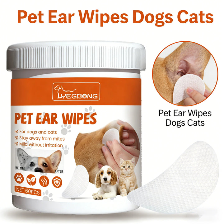  Pet Ear Wipes for Dogs Cats Cleaning Remove Ear Mites Wax Odor Aloe Vera Gentle Anti Itch Non Irritating Ear Care Grooming