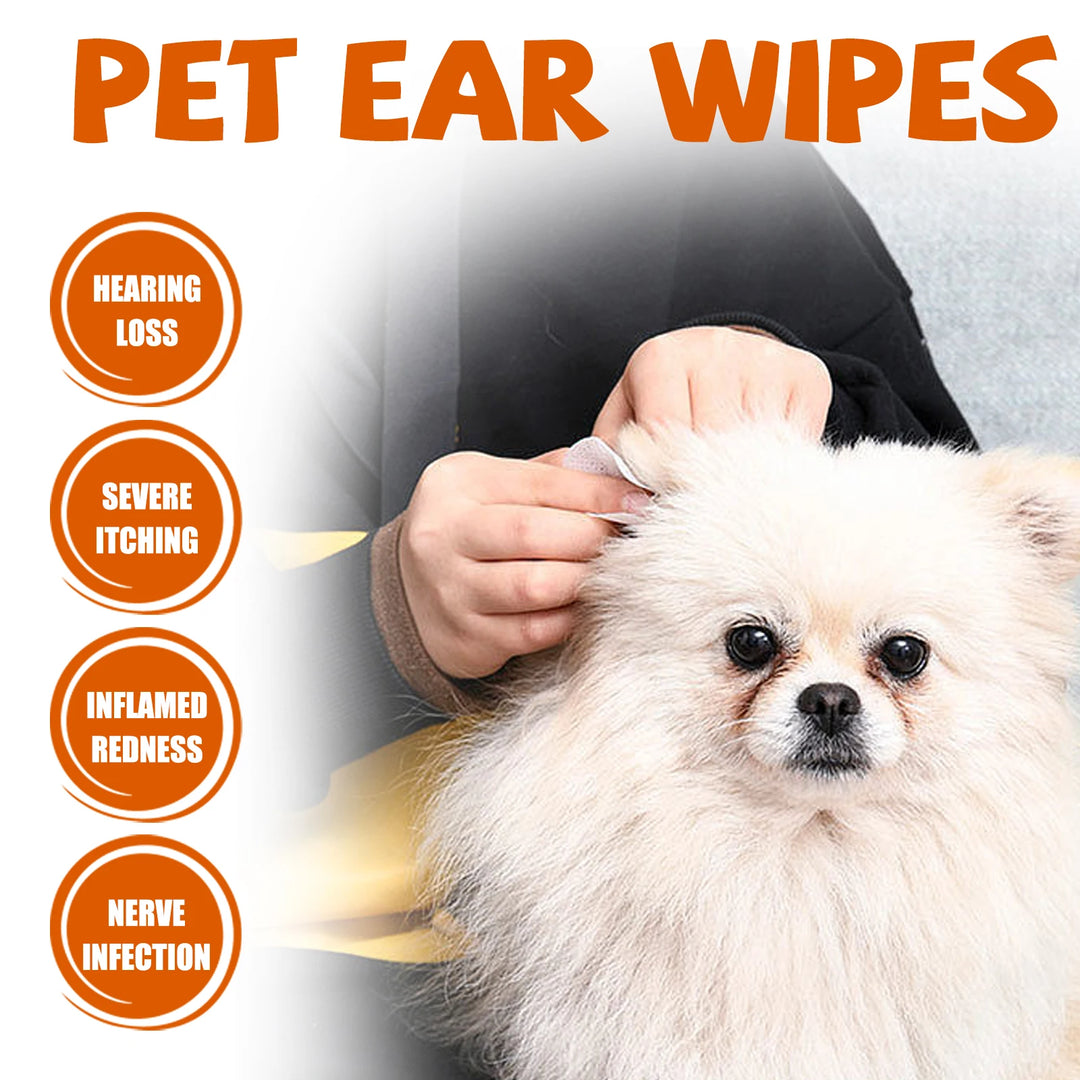  Pet Ear Wipes for Dogs Cats Cleaning Remove Ear Mites Wax Odor Aloe Vera Gentle Anti Itch Non Irritating Ear Care Grooming