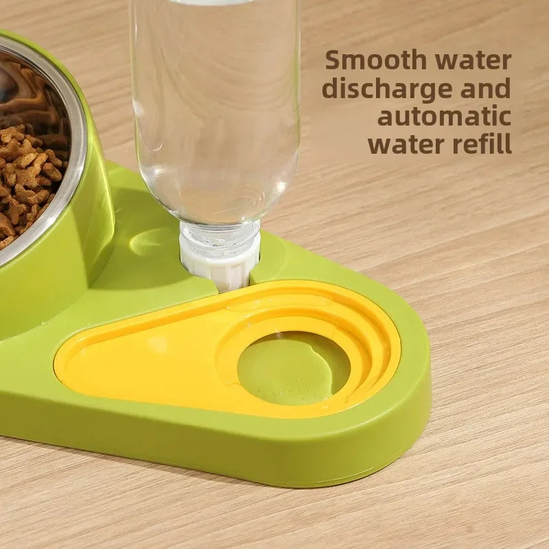 Double Bowl Pet Feeder with Anti-Tip Design + Auto-Refill Water Dispenser for Dogs & Cats