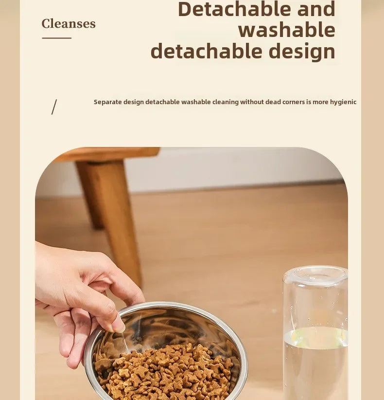 Double Bowl Pet Feeder with Anti-Tip Design + Auto-Refill Water Dispenser for Dogs & Cats