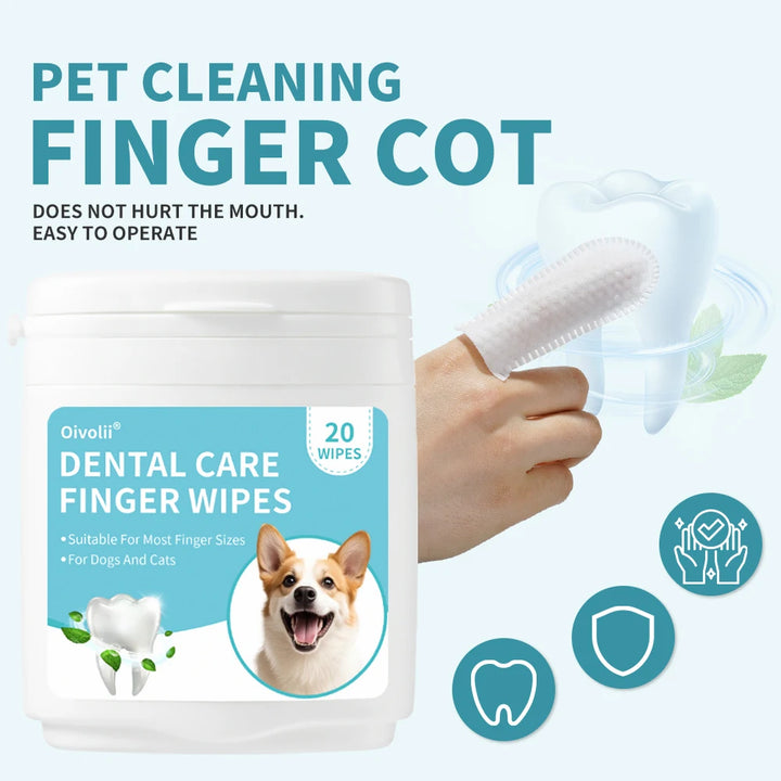 Pet Dental Finger Wipes for Dogs Cats Teeth & Gum Care Stain & Tartar Control Fresh Breath No-Rinse Disposable Oral Care