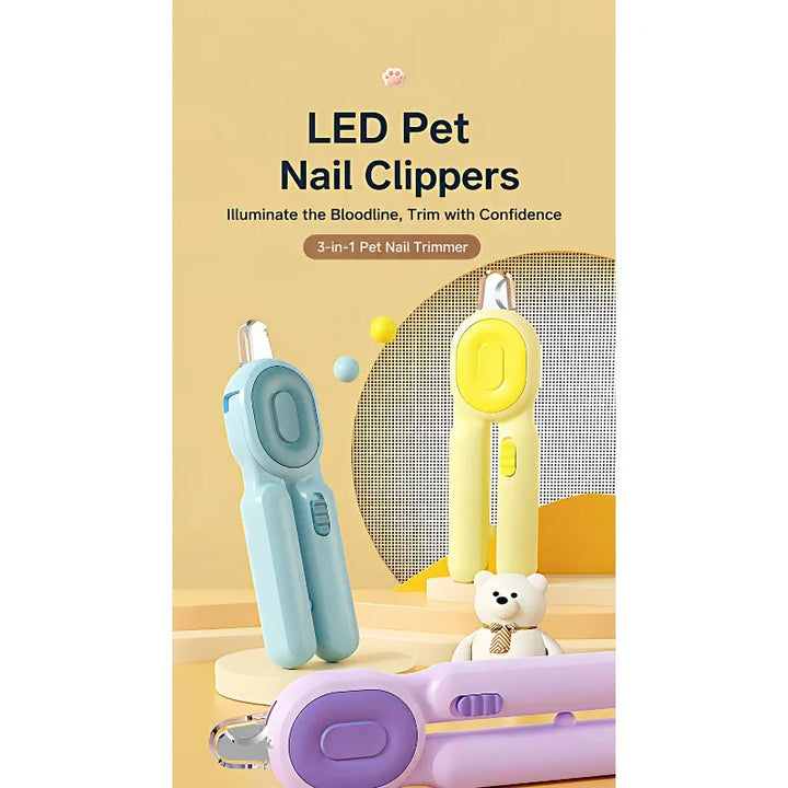 LED Light Pet Nail Clipper with File Anti-cut Bloodline Anti-splash Trimmer Safe Grooming Tool for Cat Kitten Precise Claw
