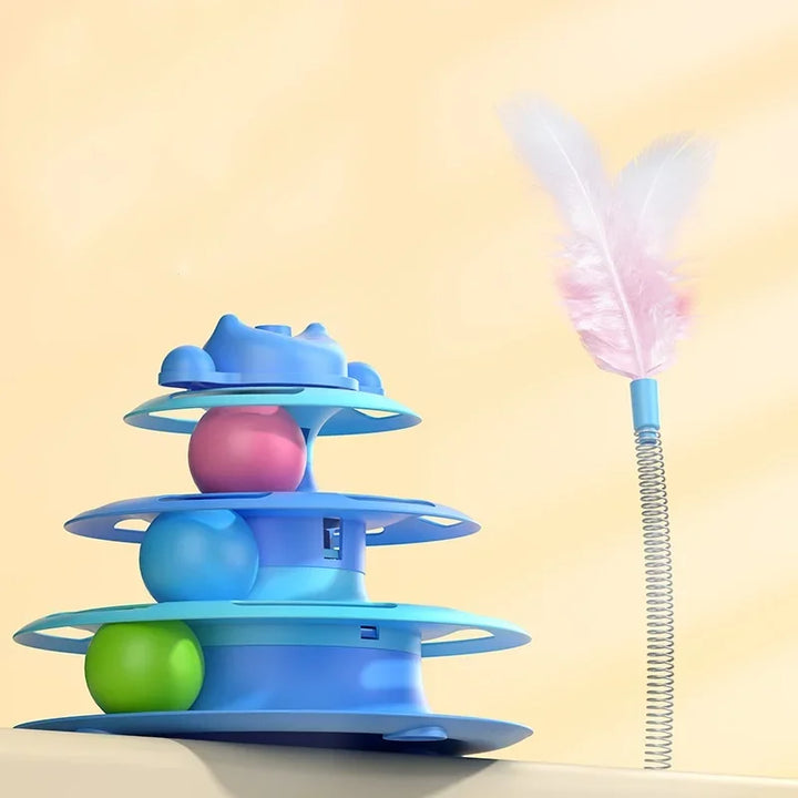 Cat Toys for Self-Entertainment: Interactive Turntable, Teaser Wand, Balls - Anti-Boredom for Kittens & Adult Cats,