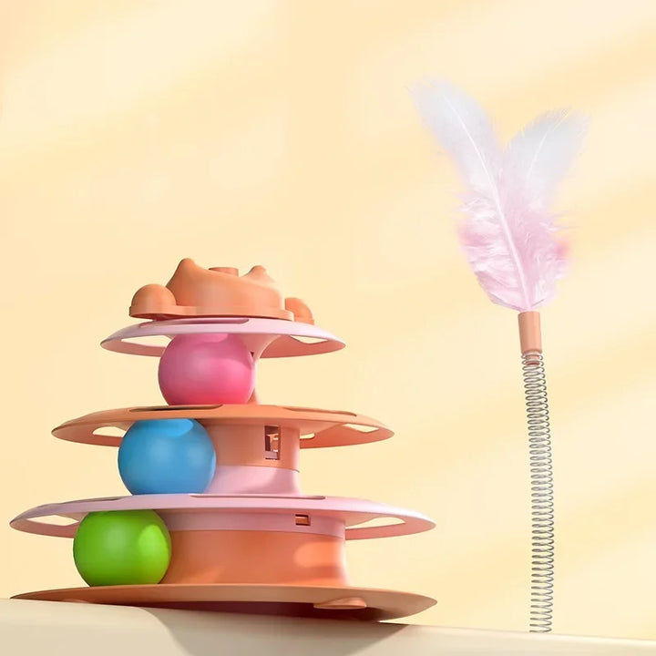 Cat Toys for Self-Entertainment: Interactive Turntable, Teaser Wand, Balls - Anti-Boredom for Kittens & Adult Cats,