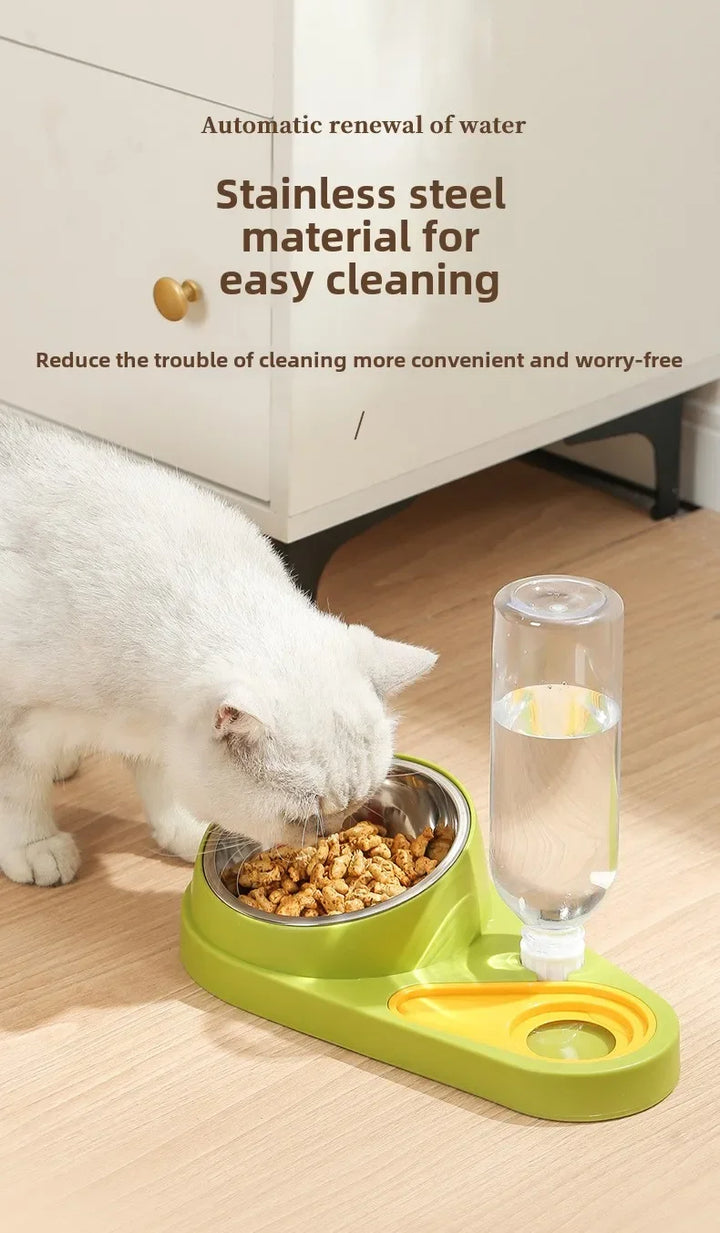 Double Bowl Pet Feeder with Anti-Tip Design + Auto-Refill Water Dispenser for Dogs & Cats
