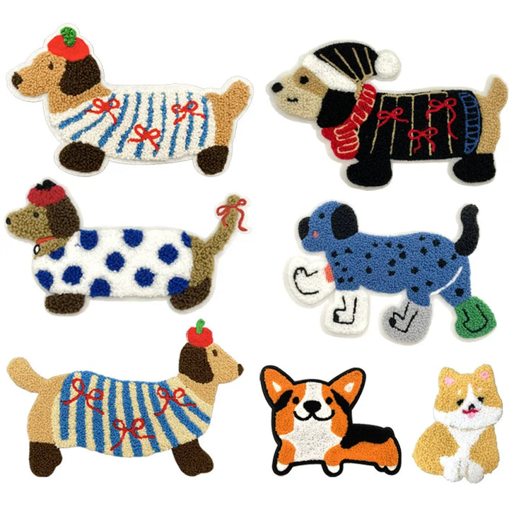 Large Long Dog New Towel Cartoon Animal Decorative Cloth Patch Clothes Accessories Embroidery DIY Patches for Clothing Sewing