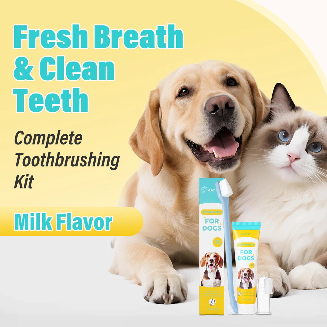 Dog Cat Dental Care Kit Milk Toothpaste Toothbrush Deep Clean Freshens Breath Reduces Plaque Tartar Oral Care For All Breeds