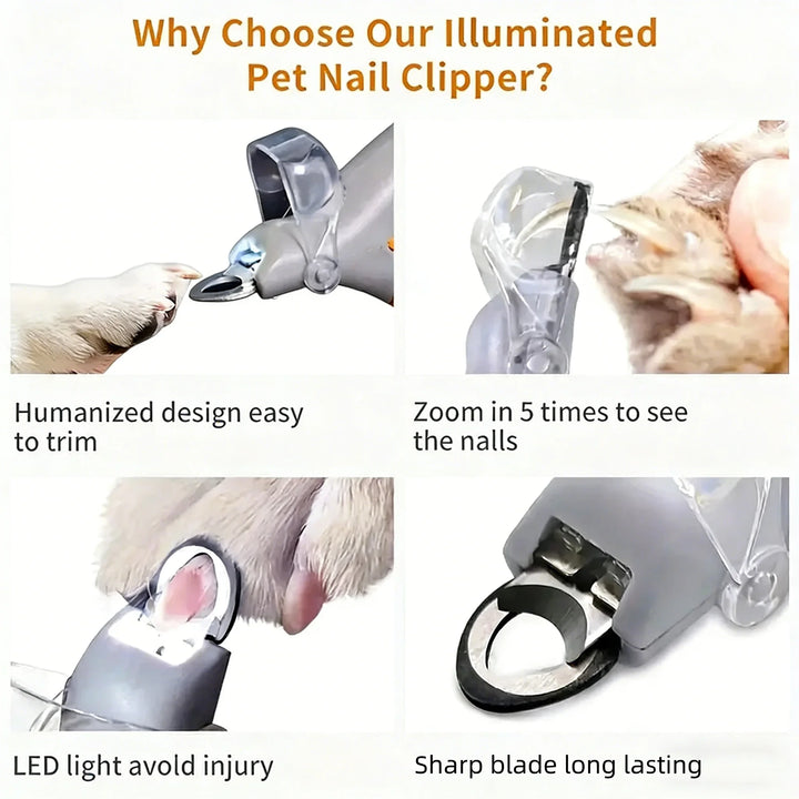 Professional pet nail clipper with LED light, dog and cat nail trimmer tool, toenail cutter, pet supplies.