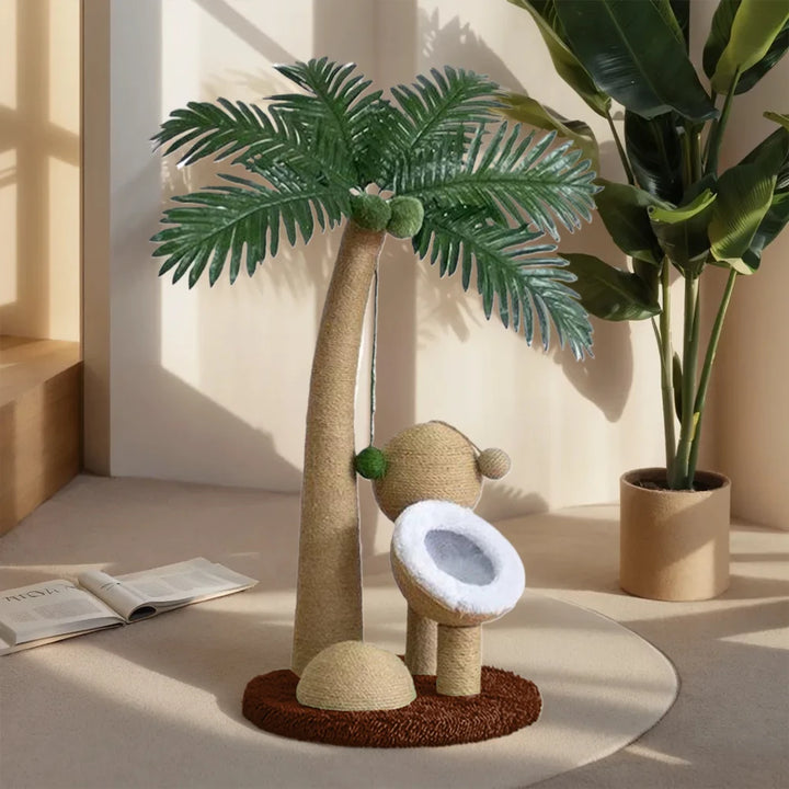 Coconut Tree Claw Sharpener Pole Interactive Cat Sisal Scratcher Natural Sisal Rope Cat Tree for Small Medium Cats