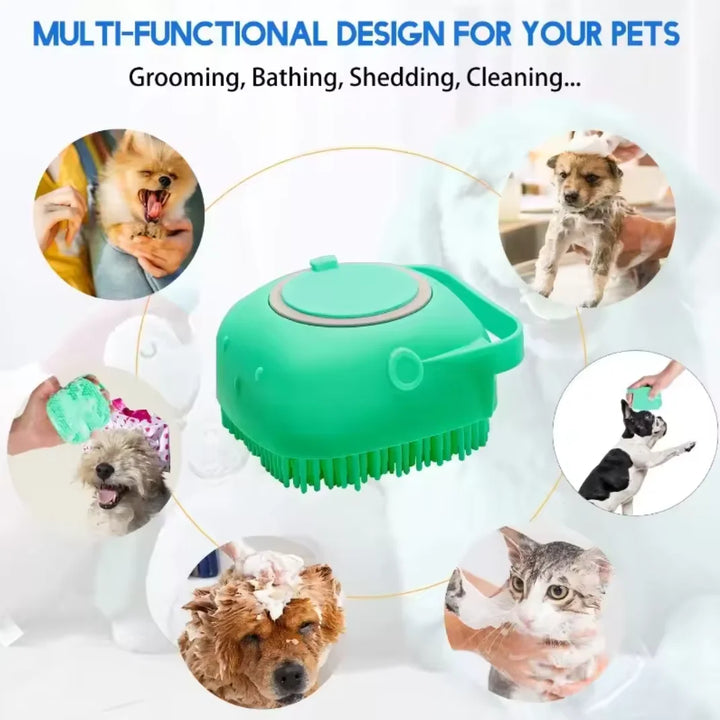 Pet Dog Shampoo Brush 2.7oz 80ml Cat Massage Comb Grooming Scrubber for Bathing Short Hair Soft Silicone Rubber