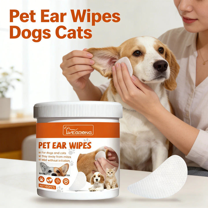  Pet Ear Wipes for Dogs Cats Cleaning Remove Ear Mites Wax Odor Aloe Vera Gentle Anti Itch Non Irritating Ear Care Grooming