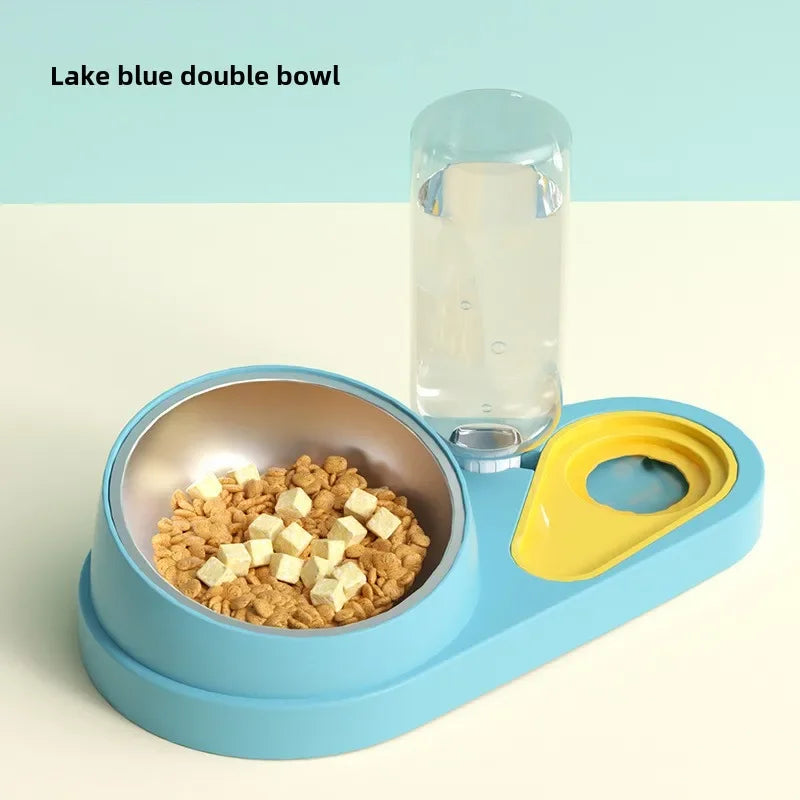 Double Bowl Pet Feeder with Anti-Tip Design + Auto-Refill Water Dispenser for Dogs & Cats