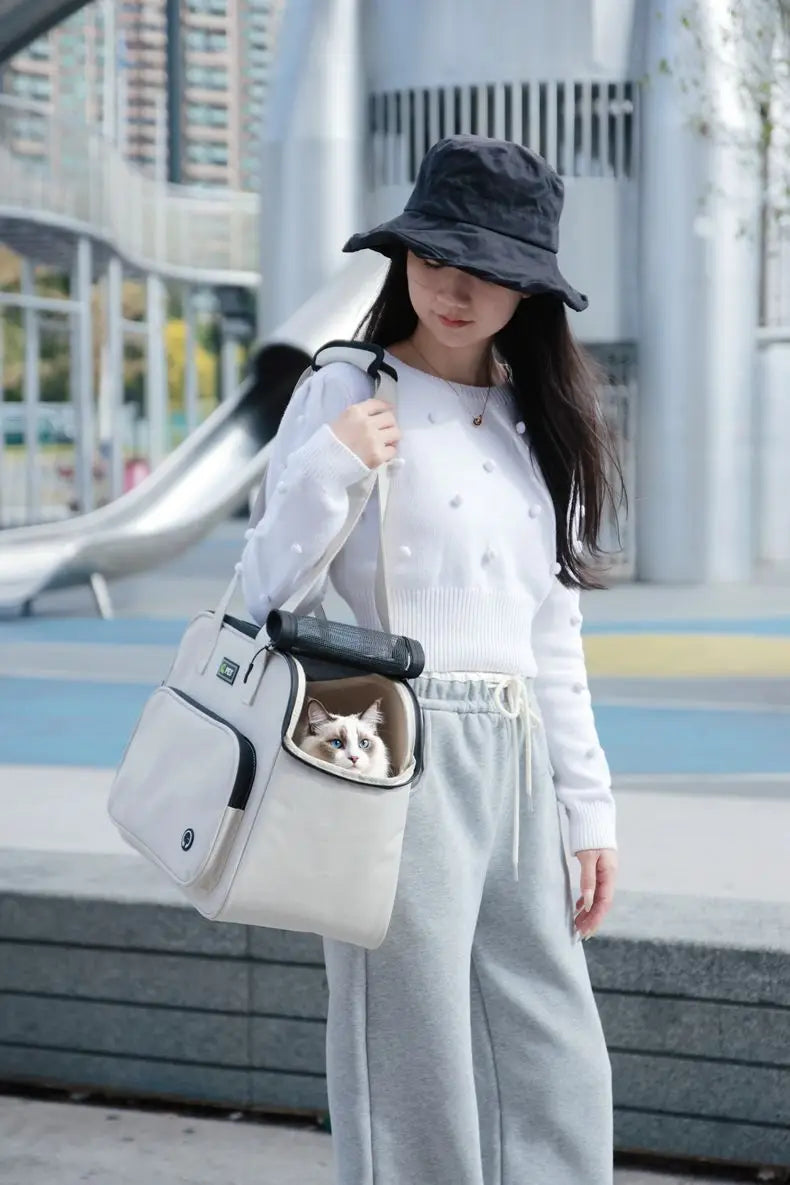 Pet carrier bag for cats and small dogs, portable handbag for outings, large-capacity pet carrier for puppies
