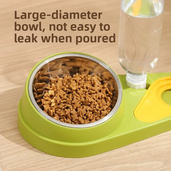 Double Bowl Pet Feeder with Anti-Tip Design + Auto-Refill Water Dispenser for Dogs & Cats