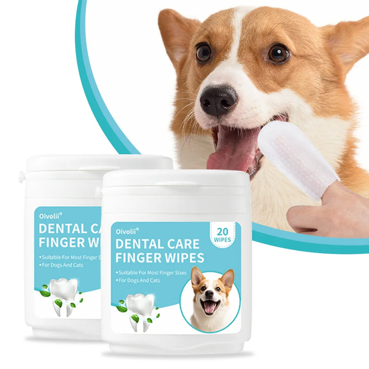 Pet Dental Finger Wipes for Dogs Cats Teeth & Gum Care Stain & Tartar Control Fresh Breath No-Rinse Disposable Oral Care