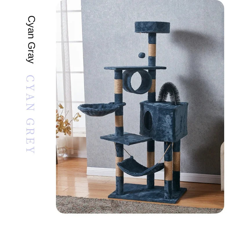 Large Cat Tree Tower with Multiple Hamocks, Scratch Tower, Villa Training Aids, Furniture, Pet Products Supplies