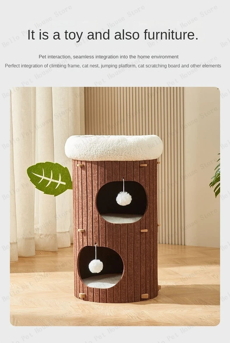 Multi-layer Felt Cat House Multi-function Tree Stump Cat House Wear-resistant Cat Scratching Board Pet Supplies Pet Furniture