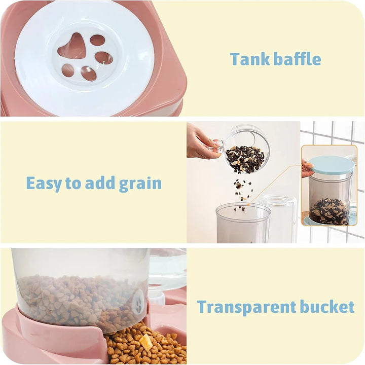 Automatic Cat Feeder Water Dispenser Set, 2 In 1 Tilted Automatic Pet Food And Water Feeder Gravity Food Feeder And Waterer