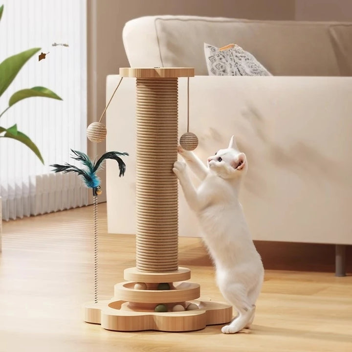 Wooden Cat Tree with Sisal Scratcher Board Vertical Scratching Post All-in-One Durable & Litter-Free Cat Toy Pet Supplies