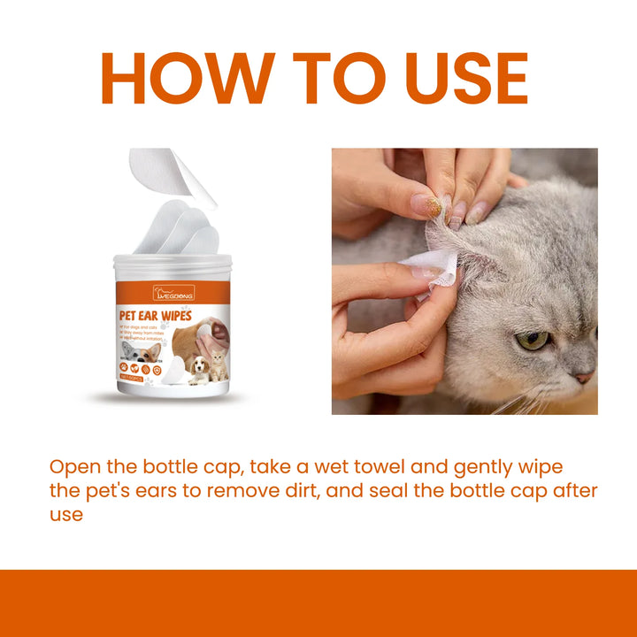  Pet Ear Wipes for Dogs Cats Cleaning Remove Ear Mites Wax Odor Aloe Vera Gentle Anti Itch Non Irritating Ear Care Grooming