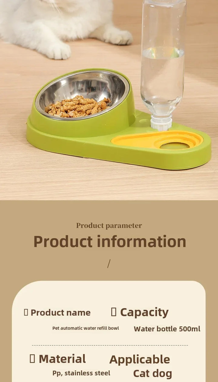 Double Bowl Pet Feeder with Anti-Tip Design + Auto-Refill Water Dispenser for Dogs & Cats