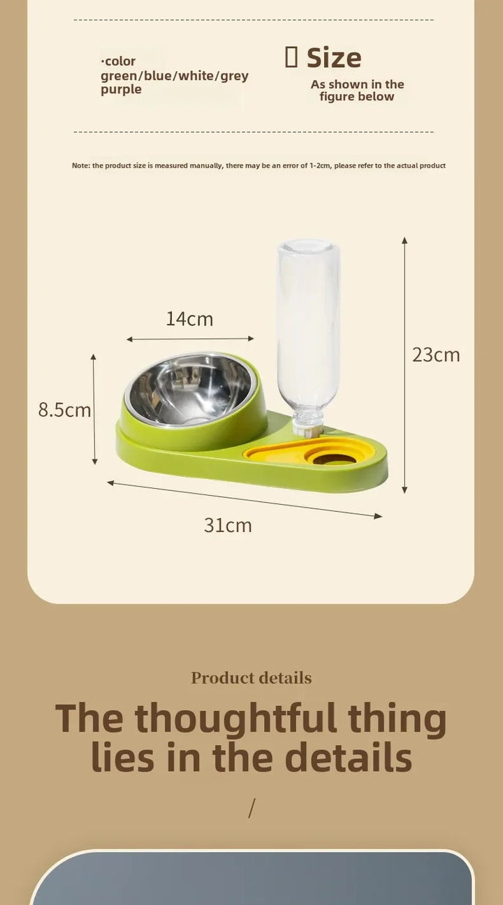 Double Bowl Pet Feeder with Anti-Tip Design + Auto-Refill Water Dispenser for Dogs & Cats