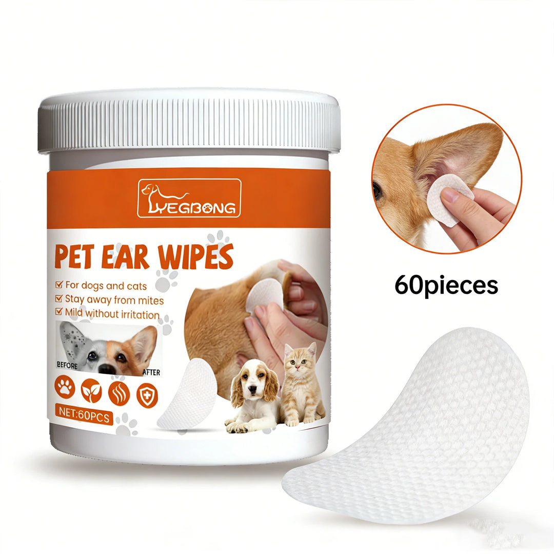  Pet Ear Wipes for Dogs Cats Cleaning Remove Ear Mites Wax Odor Aloe Vera Gentle Anti Itch Non Irritating Ear Care Grooming