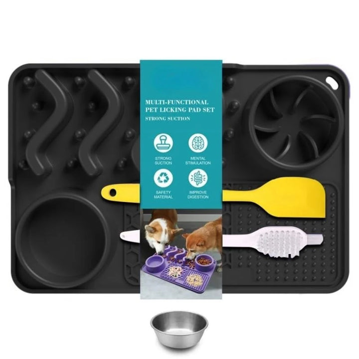Slow Feeder Mat for Pets - Non-Toxic Silicone (Turquoise) Upgraded Anxiety and Boredom Relief Tool with Aluminum Bowl,17x11x2 in