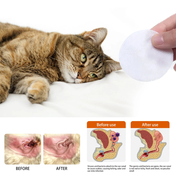  Pet Ear Wipes for Dogs Cats Cleaning Remove Ear Mites Wax Odor Aloe Vera Gentle Anti Itch Non Irritating Ear Care Grooming