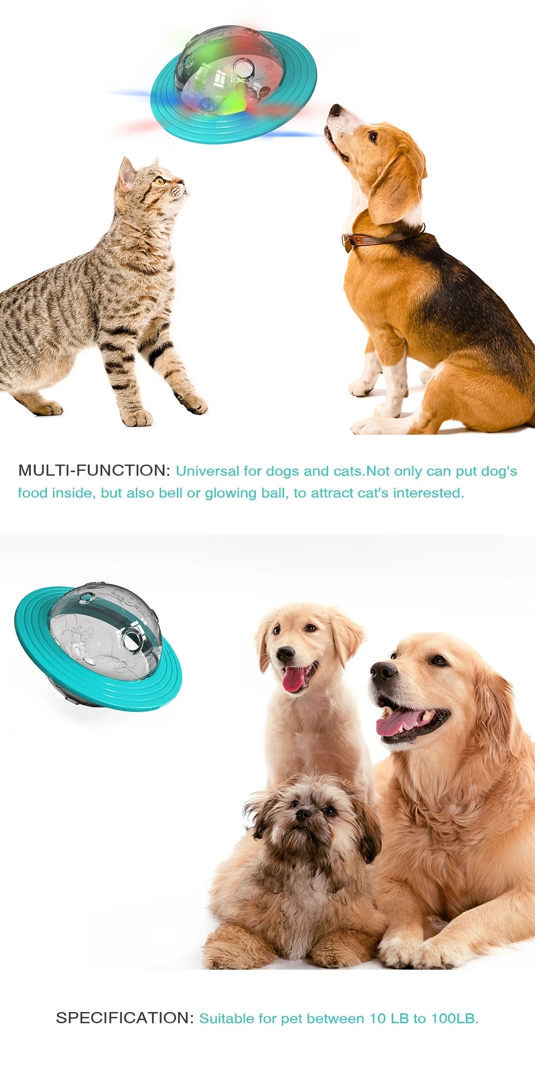 Interactive Dog Toy Treat Dispenser for Small Medium Large Dogs Cats Puppy Outdoor Training Pets Toys French Bulldog Supplies