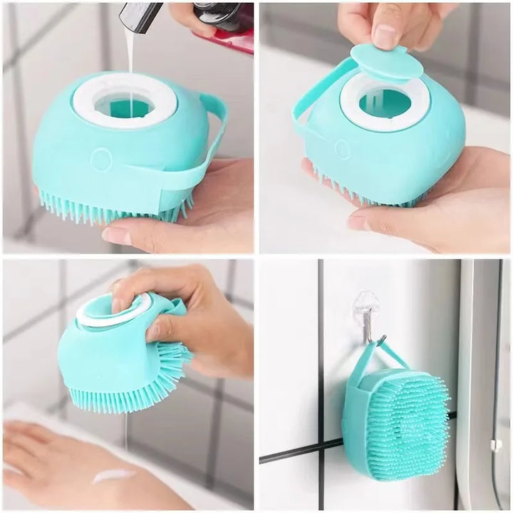 Pet Dog Shampoo Brush 2.7oz 80ml Cat Massage Comb Grooming Scrubber for Bathing Short Hair Soft Silicone Rubber