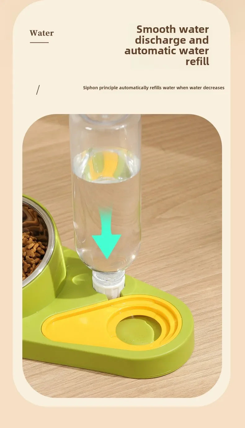 Double Bowl Pet Feeder with Anti-Tip Design + Auto-Refill Water Dispenser for Dogs & Cats