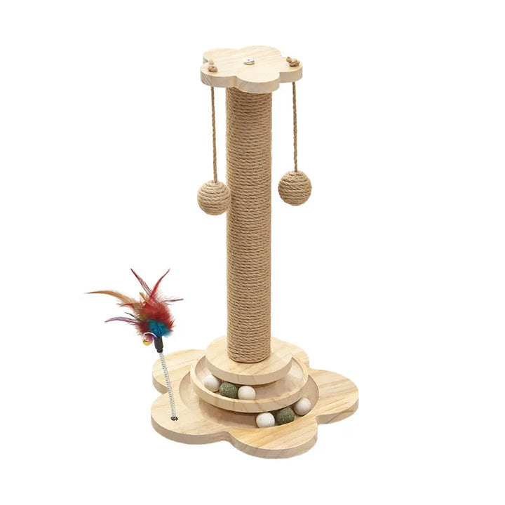 Wooden Cat Tree with Sisal Scratcher Board Vertical Scratching Post All-in-One Durable & Litter-Free Cat Toy Pet Supplies