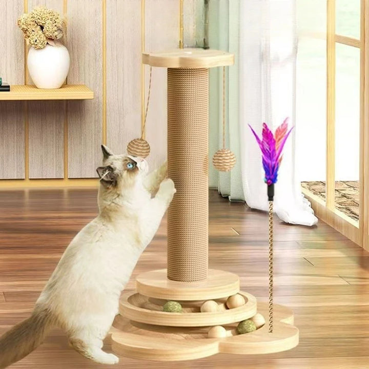 Wooden Cat Tree with Sisal Scratcher Board Vertical Scratching Post All-in-One Durable & Litter-Free Cat Toy Pet Supplies