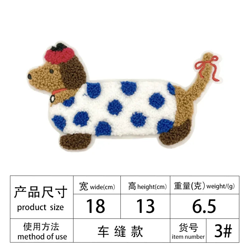Large Long Dog New Towel Cartoon Animal Decorative Cloth Patch Clothes Accessories Embroidery DIY Patches for Clothing Sewing