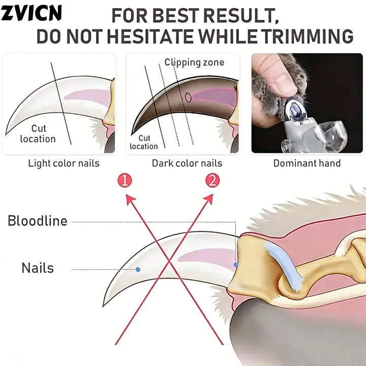 Professional pet nail clipper with LED light, dog and cat nail trimmer tool, toenail cutter, pet supplies.